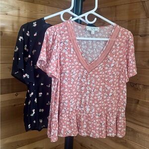 Hippie Rose Floral Peplum Top Bundle 2-Piece Boho Chic Summer Blouse Set Small S